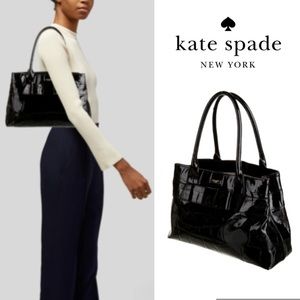 NWOT Kate Spade New York Embossed Patent Leather Shiny Black Tote.
